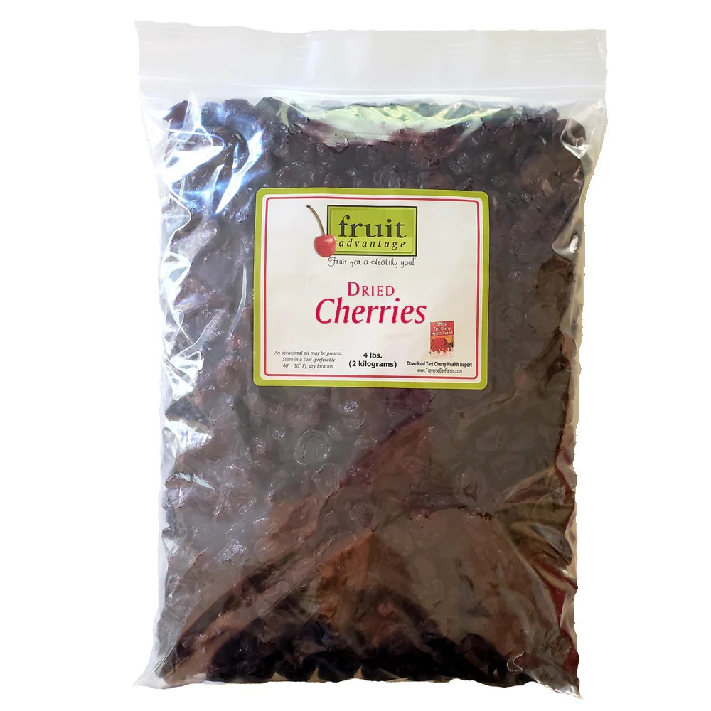 Fruit Advantage 4lb box of dried Montmorency cherries, sourced from Michigan-grown fruit and fulfilled by Traverse Bay Farms