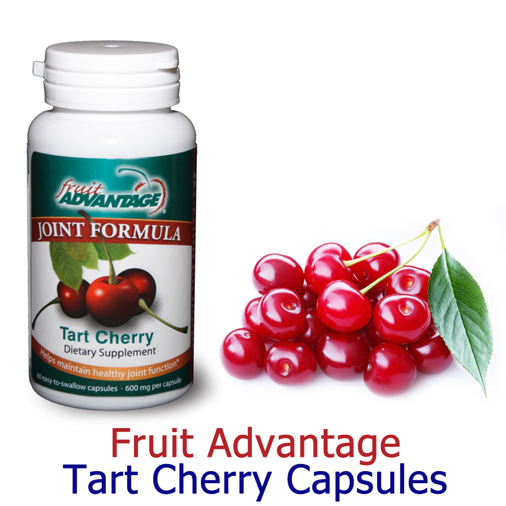 Fruit Advantage Tart Cherry Capsules made with 100% USA-grown Montmorency cherries for joint support, recovery, and sleep wellness