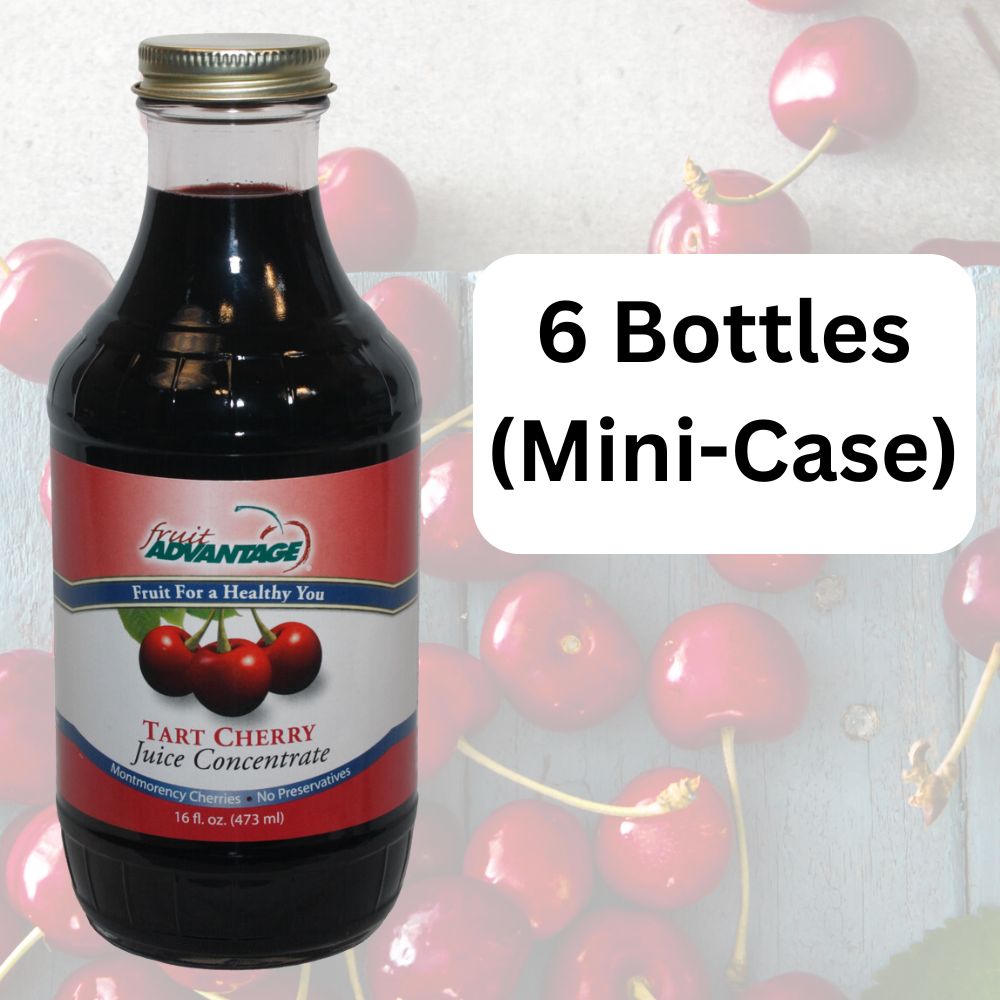 Six bottles of Fruit Advantage Montmorency Tart Cherry Juice Concentrate made from USA-grown cherries with 68 Brix and sediment-free guarantee