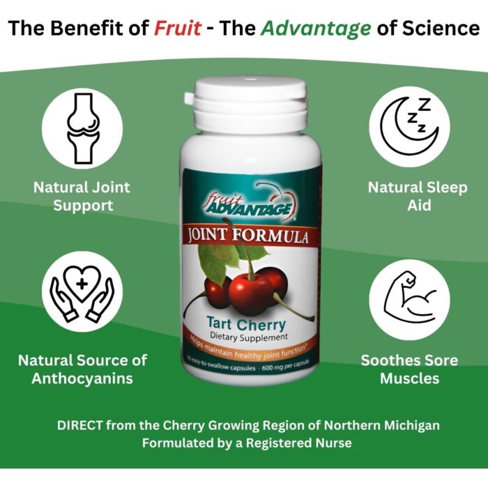 Key benefits of Fruit Advantage Tart Cherry Capsules for joint support, sleep improvement, and inflammation management