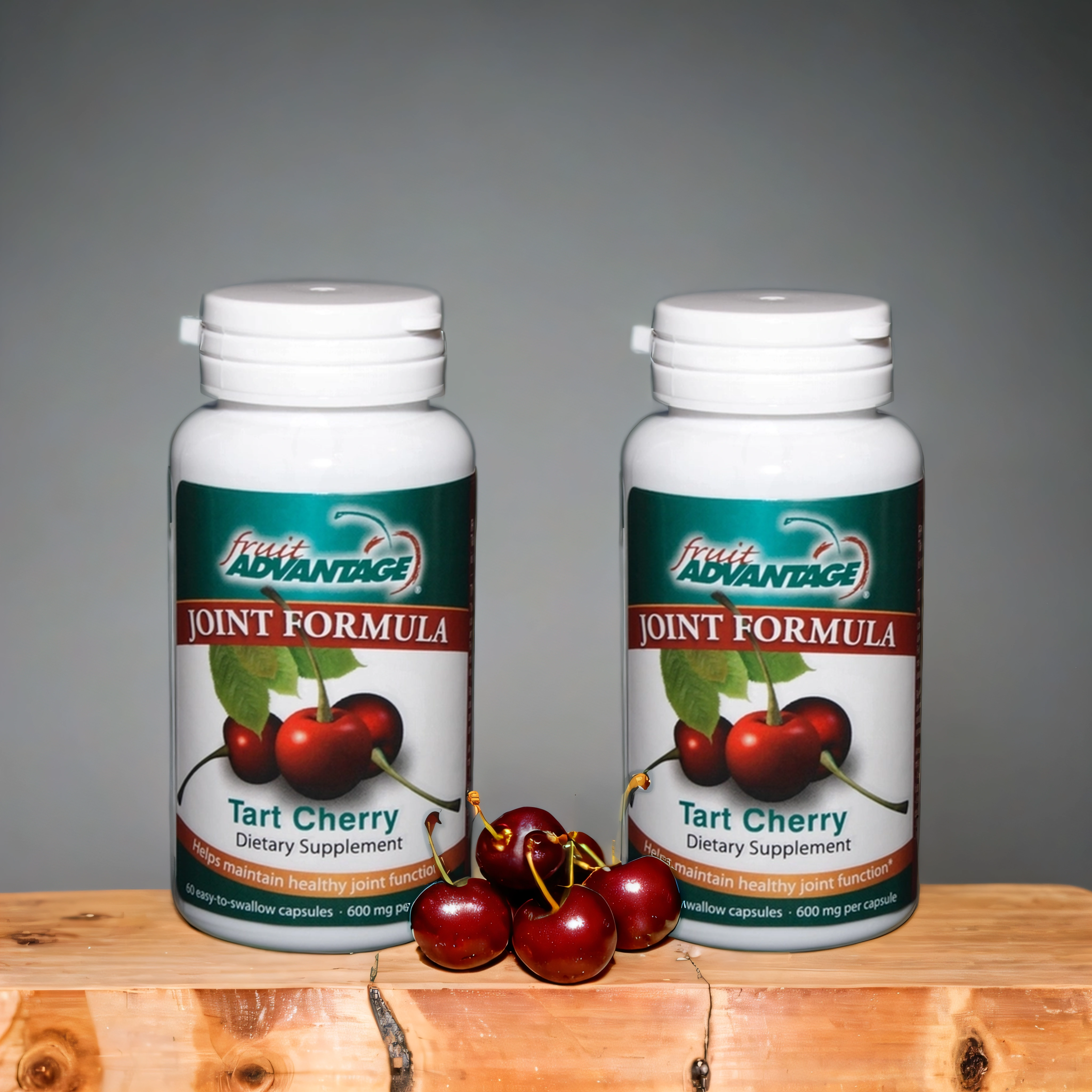 Fruit Advantage Tart Cherry Capsules, two bottles made with USA-grown Montmorency cherries for joint, sleep, and inflammation support
