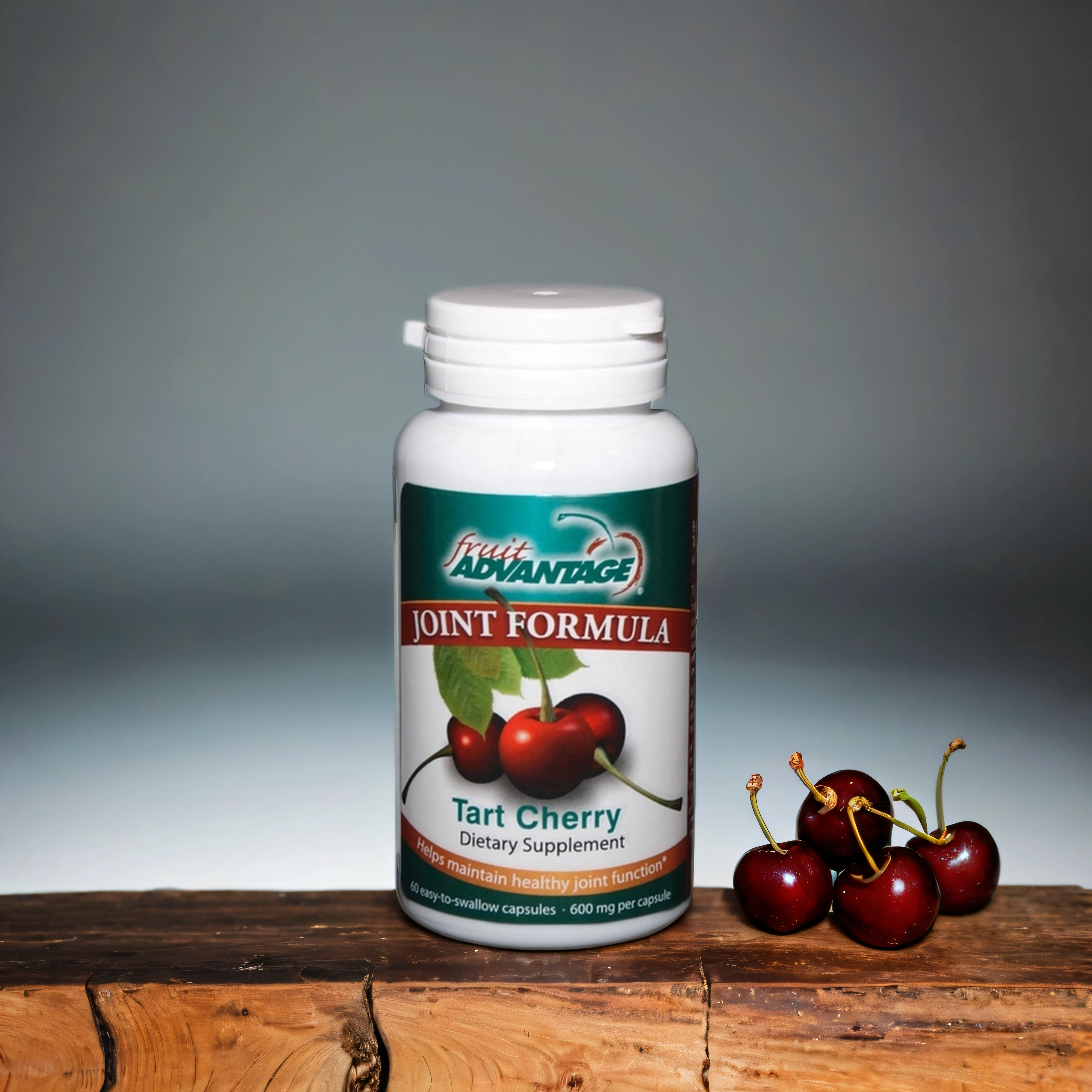Fruit Advantage Tart Cherry Capsules, one bottle made with whole Montmorency cherries for joint, sleep, and recovery support